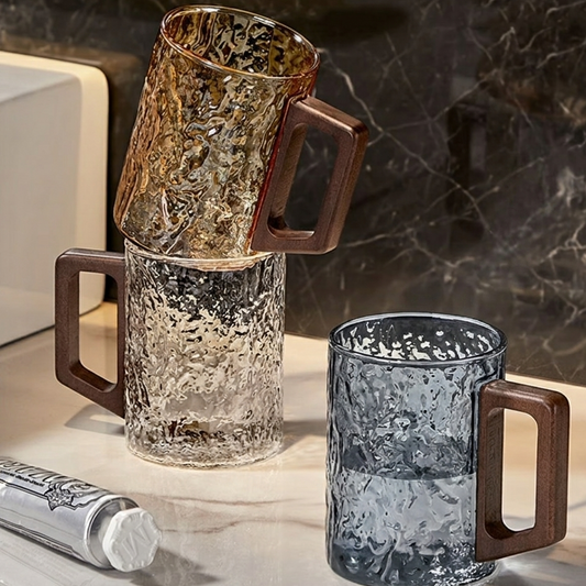 Premium Textured Glass Mug Set – Stylish Hammered Design