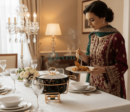 Luxury Ceramic Chafing Dish Gold Trim (Black)