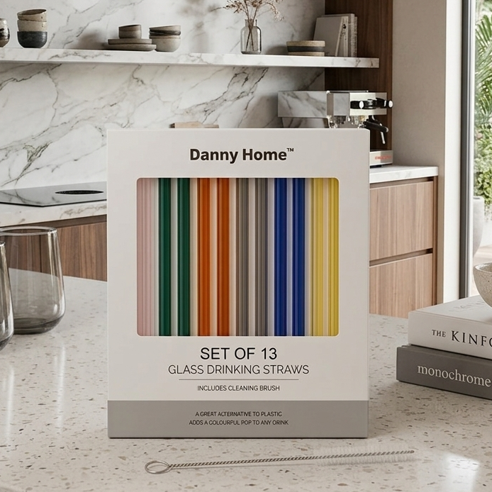 Danny Home 13Pcs Glass Drinking Straw Set – 20cm