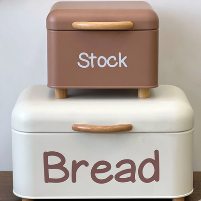 Bread Stock Storage Containter Rubber Wood Handle Set of 2