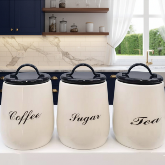 Elegant Ceramic Canister Set – Coffee, Sugar & Tea Storage Jars