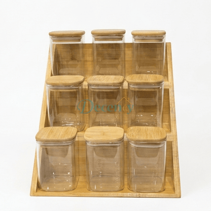 3-Tier Bamboo Spice Rack Organizer with 9 Glass Jars