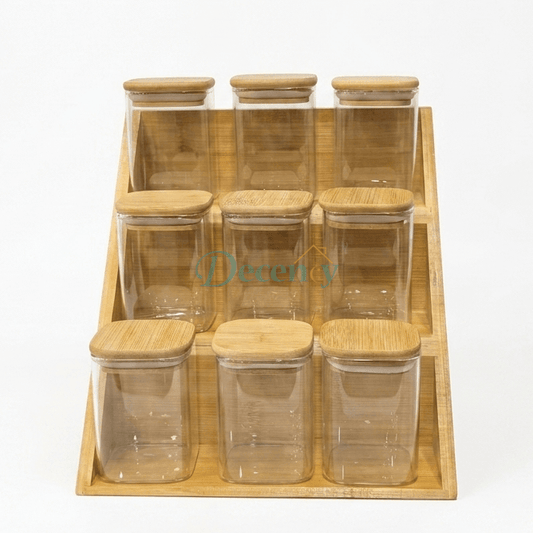 3-Tier Bamboo Spice Rack Organizer with 9 Glass Jars