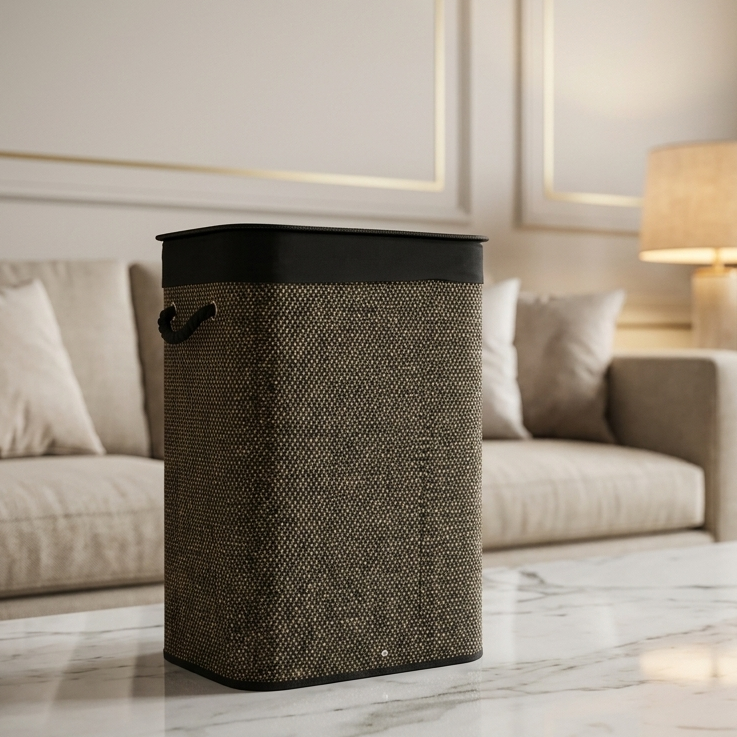 Foldable Woven Laundry Basket with Lid – Rectangular Dark Brown