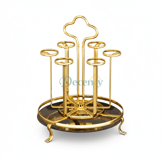 Luxury Golden Rotating Glass Stand Holder for 6 Glasses - Gold and Black Serving Tray for Dining Table in Pakistan