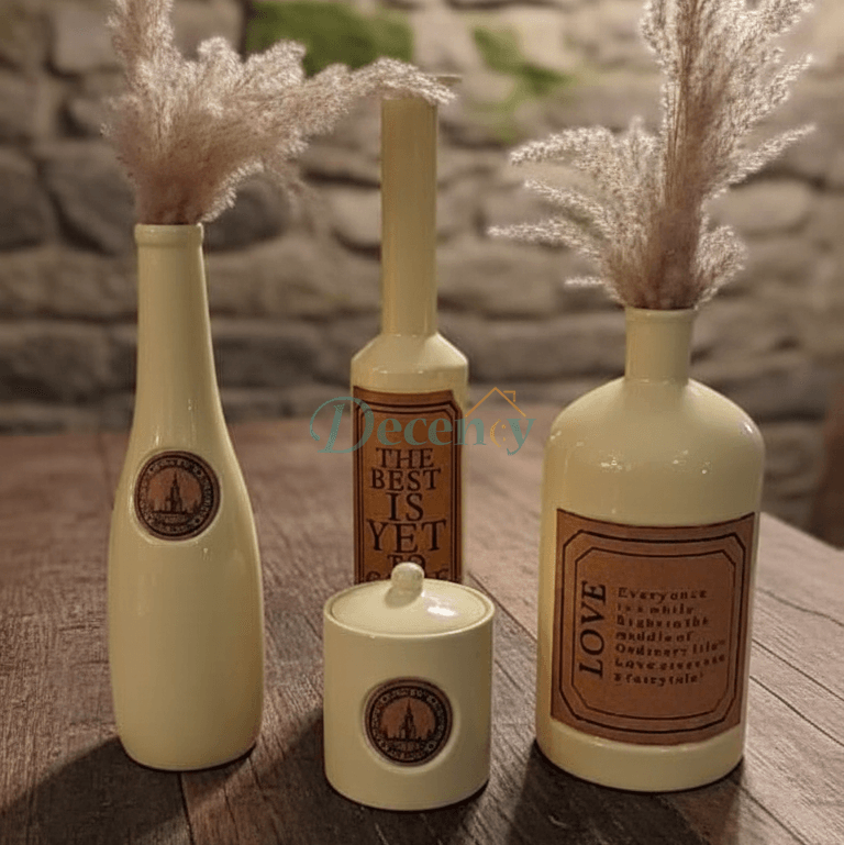 Elegant Antique Ceramic Vase & Candy Jar Set – 4-Piece