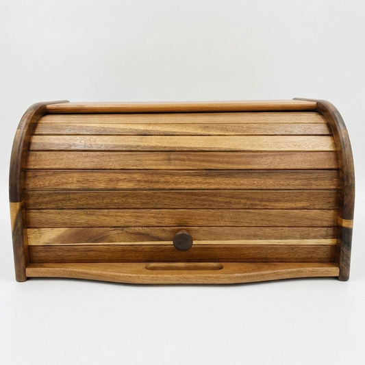 Premium Bamboo Bread Box with Roll Top Shutter Door