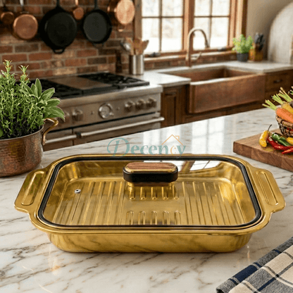 Royal Gold Ribbed Covered Serving Dish with Lid