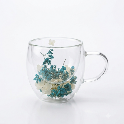 Double Wall Dried Flower Glass Mug 250ml - Heat Resistant