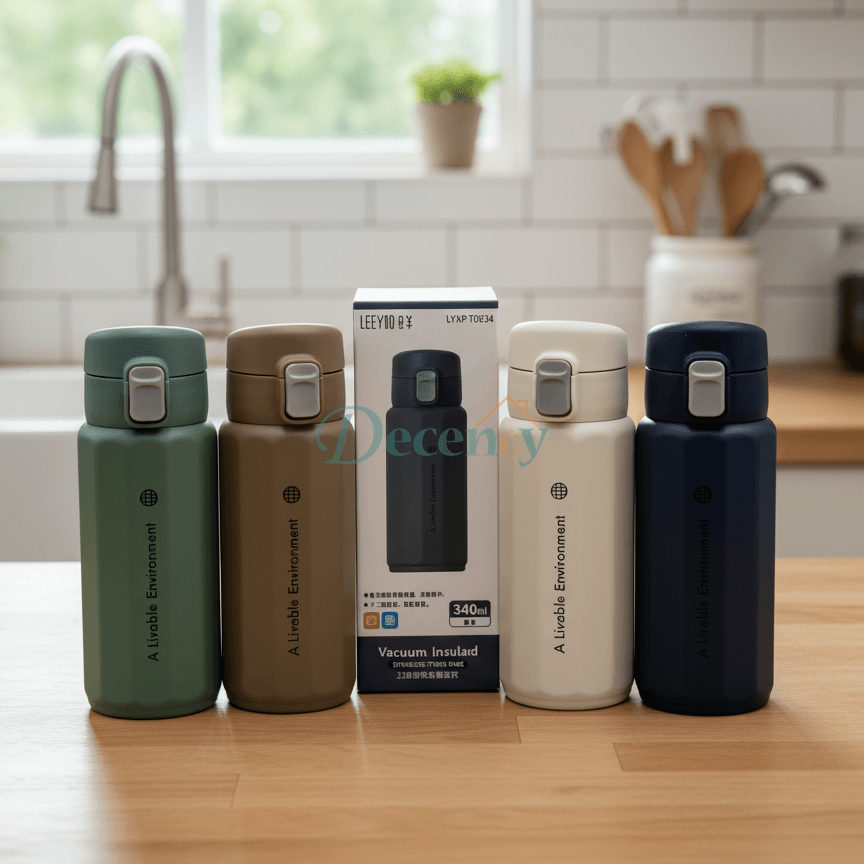 LEEYOO Octa One-Touch Stainless Steel Water Bottle – 340ml