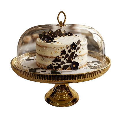 Luxury Gold Cake Stand with Glass Dome Cover