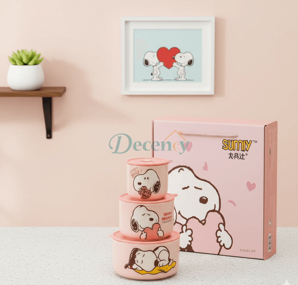 Luxury Snoopy Ceramic Jar Set with Gift Box Packaging for Tea Coffee Sugar Storage