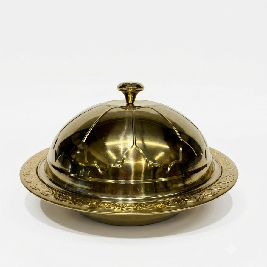 Royal Brass Serving Cloche & Embossed Platter Set