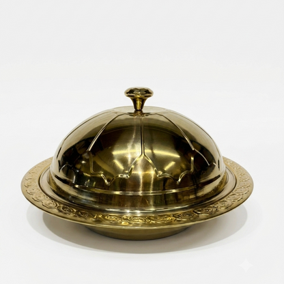 Royal Brass Serving Cloche & Embossed Platter Set