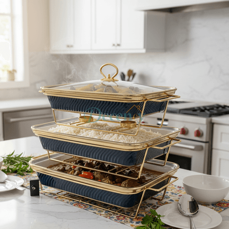 Elegant 3-Tier Ceramic Buffet Server – Luxury Food Warmer