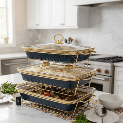 Elegant 3-Tier Ceramic Buffet Server – Luxury Food Warmer
