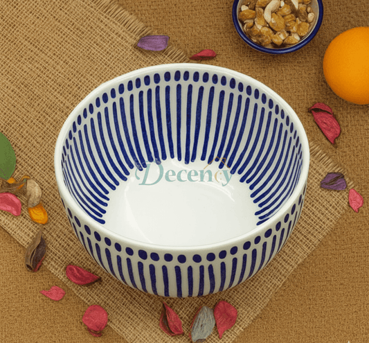 Danny Home Modern Blue Striped Ceramic Bowl – 4.5