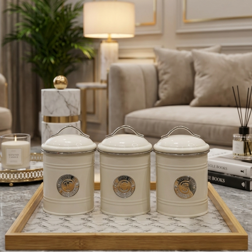 Elite Kitchen 3-Piece Airtight Metal Canister Set – ( White )