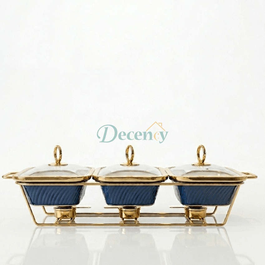 Triple Rectangular Blue Serving Dish Set – 9 Inch Premium Ceramic