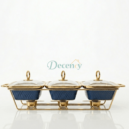 Triple Rectangular Blue Serving Dish Set – 9 Inch Premium Ceramic