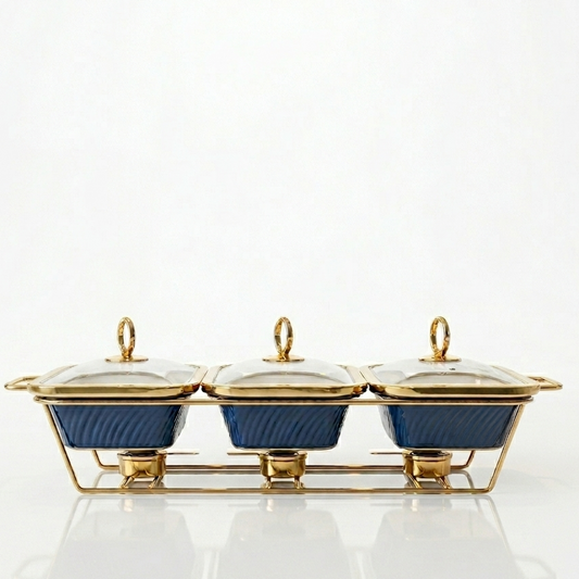 Triple Rectangular Blue Serving Dish Set – 9 Inch Premium Ceramic