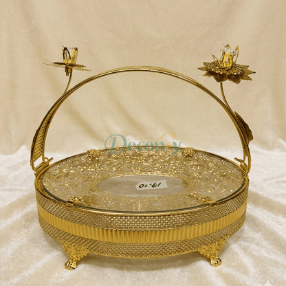 Elegant Gold Plated Metal Basket Tray with Handle