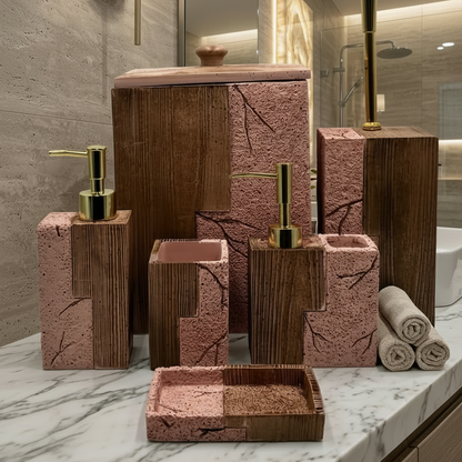 6-Piece Rustic Wood & Stone Bathroom Sets