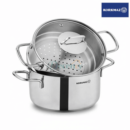 Korkmaz Perla High Quality Stainless Steel Steamer Pot Set 24cm