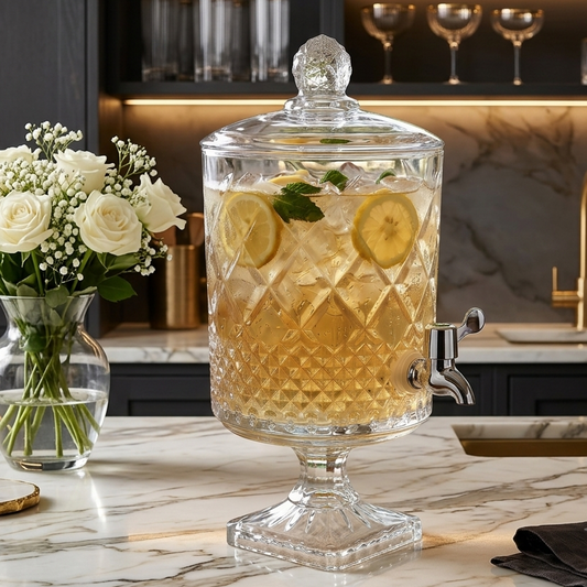 4.5L Diamond Cut Glass Beverage Dispenser with Tap