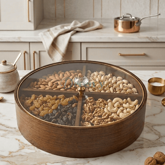 4 Compartment Divided Dry fruits Snacks with Lid 28cm - Round