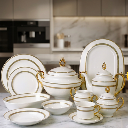 Luxurious 61-Piece White & Gold Bone China Dinner Set