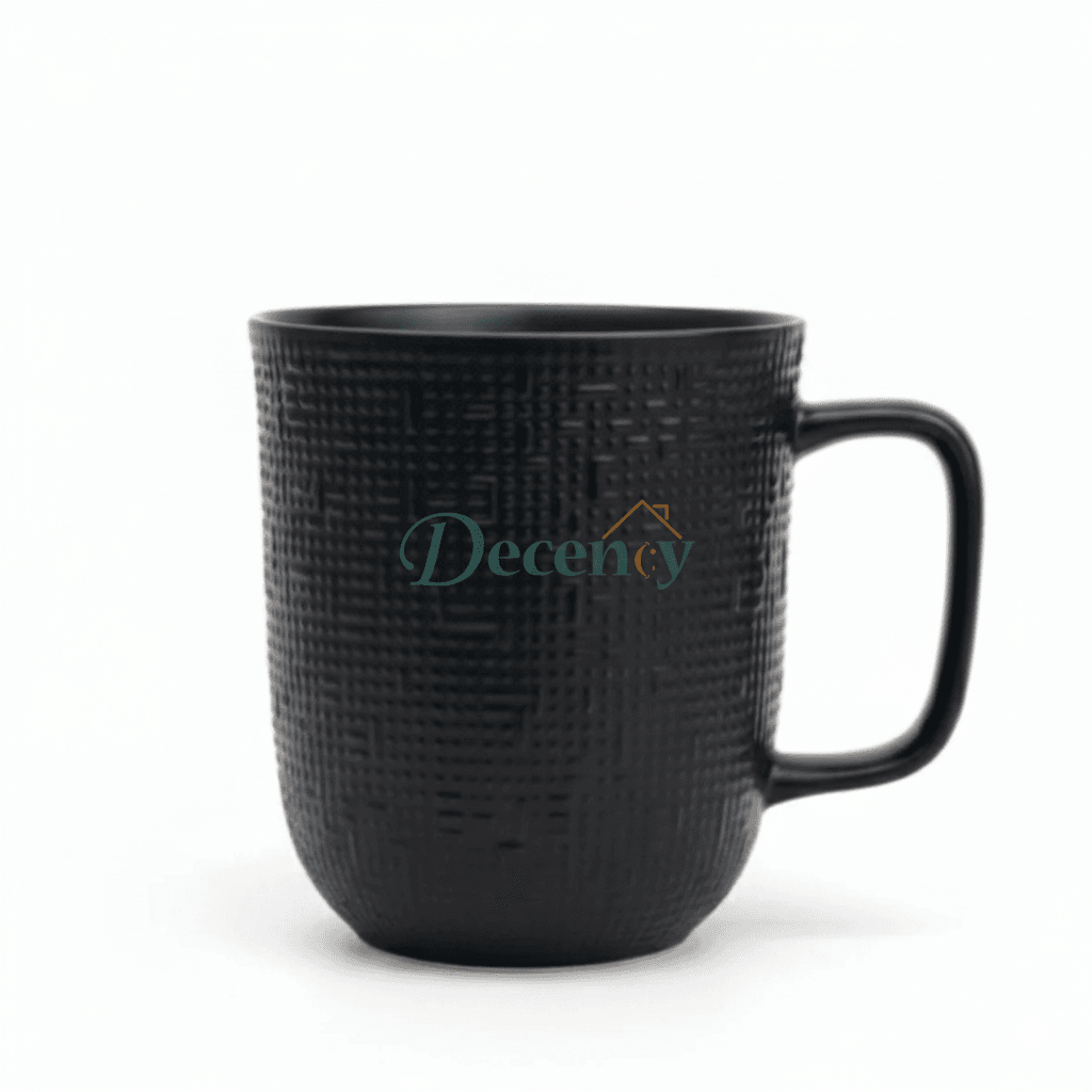 6 Pcs Matte Black 300ml Embossed Texture Earthenware Mug