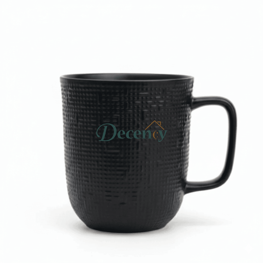 6 Pcs Matte Black 300ml Embossed Texture Earthenware Mug