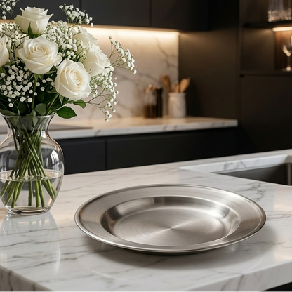 Premium Silver Stainless Steel Deep Serving Plate