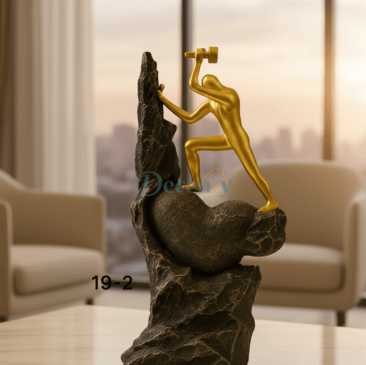 Luxury Golden Man on Rock Statue Fiber Showpiece for Home Decor in Pakistan