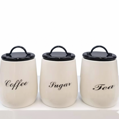 Elegant Ceramic Canister Set – Coffee, Sugar & Tea Storage Jars