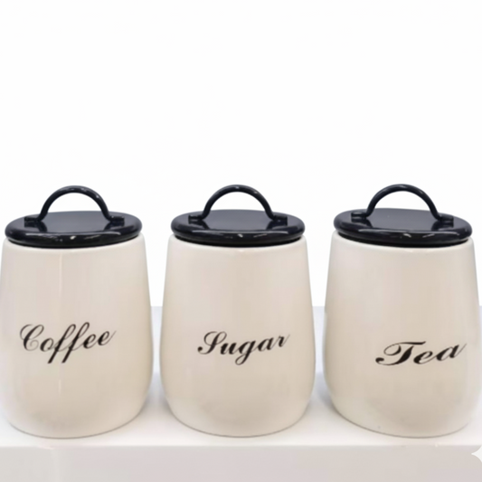 Elegant Ceramic Canister Set – Coffee, Sugar & Tea Storage Jars