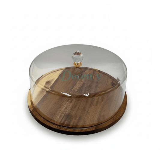 Wooden Cake Dish With Acrylic lid (Small)