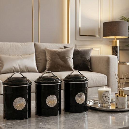Elite Kitchen 3-Piece Airtight Metal Canister Set – ( Black )
