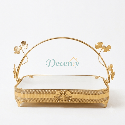 Luxurious Gold Butterfly Serving Tray with Ceramic Base