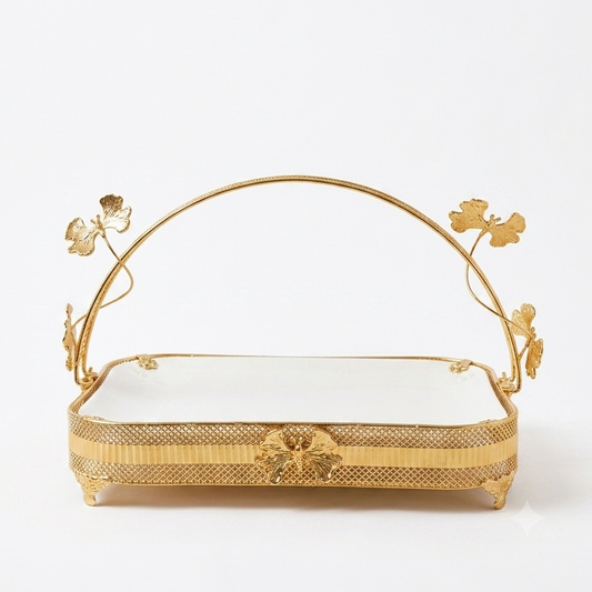 Luxurious Gold Butterfly Serving Tray with Ceramic Base