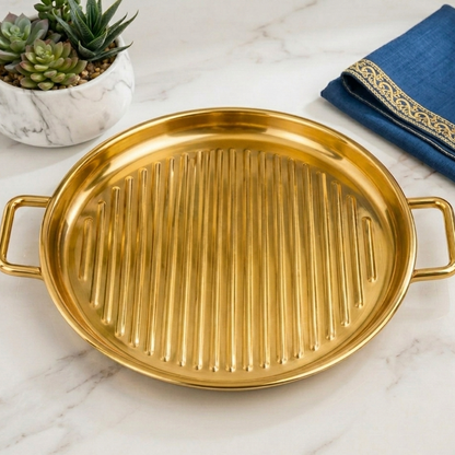 Luxury Gold Grilled Pizza Serving Plate – 18cm Premium Stainless Steel