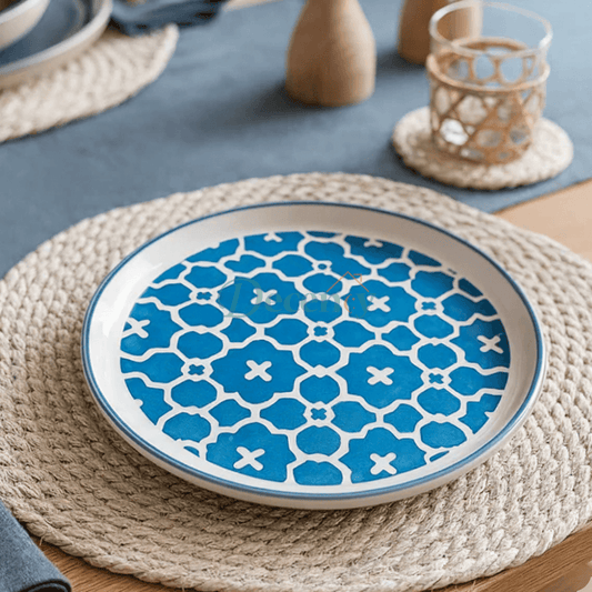 Danny Home Elegant Round Ceramic Serving Plate – Blue