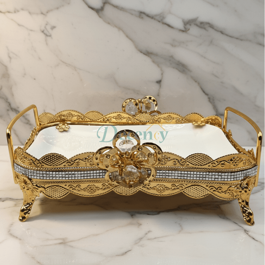 Crystal Charm Serving Tray – Gold Edition