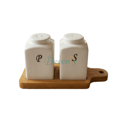 Nordic Spice Duo Ceramic Shaker Set with Bamboo Tray