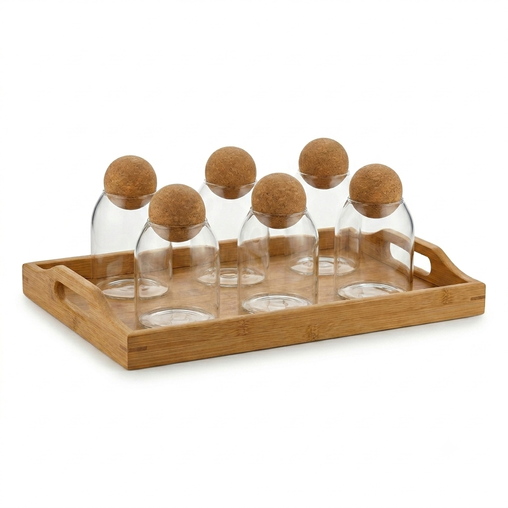 Luxury 6-Piece Ball Top Glass Storage Jar Set with Metal Stand