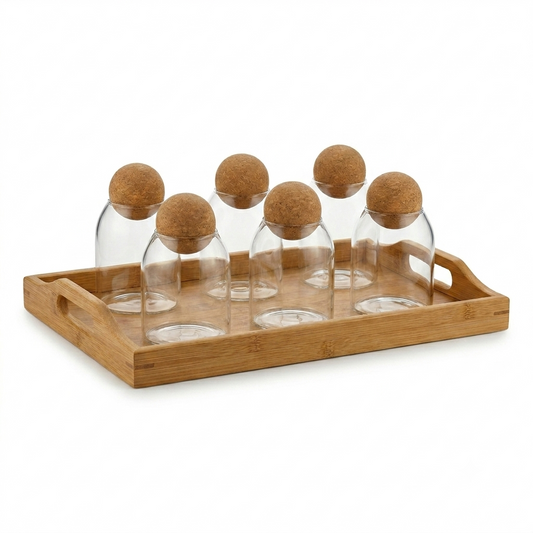 Luxury 6-Piece Ball Top Glass Storage Jar Set with Metal Stand