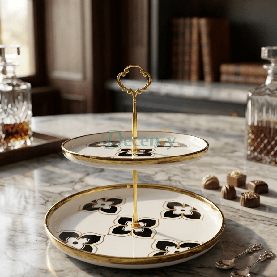 Golden Elegance 2-Tier Serving Tray Set