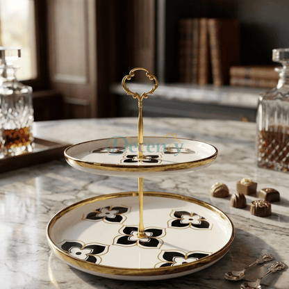 Golden Elegance 2-Tier Serving Tray Set