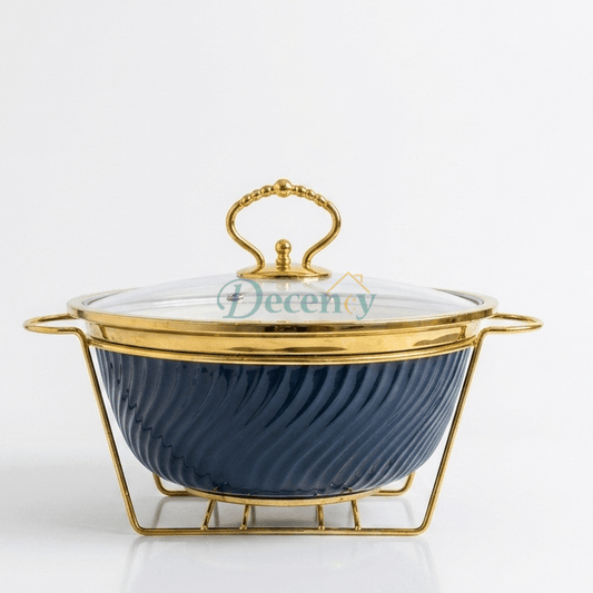 Round Blue Deep Serving Dish 10 Inch | Premium Ceramic Serving Bowl